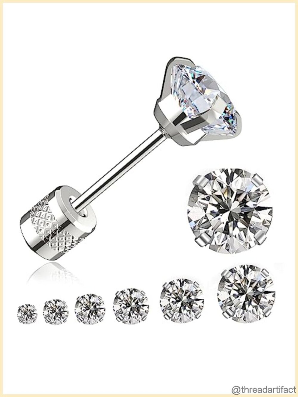 Titanium Hypoallergenic Threadless Flat Back Stud Earrings Cubic Zirconia